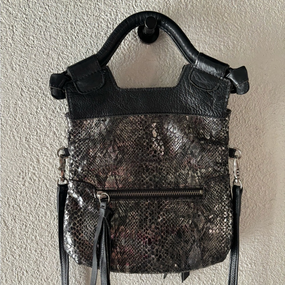 Foley + Corinna Mini Black and Gray Snakeskin Crossbody Bag